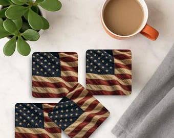 American Flag Coaster Set Fourth of July Drink Coaster 250 Birthday