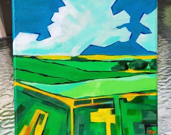 Aloft - paisaje original, acrílico, 8x8