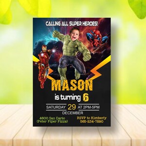 Hulk Birthday Invitation with Custom Face, Superhero Avengers Theme (Digital)