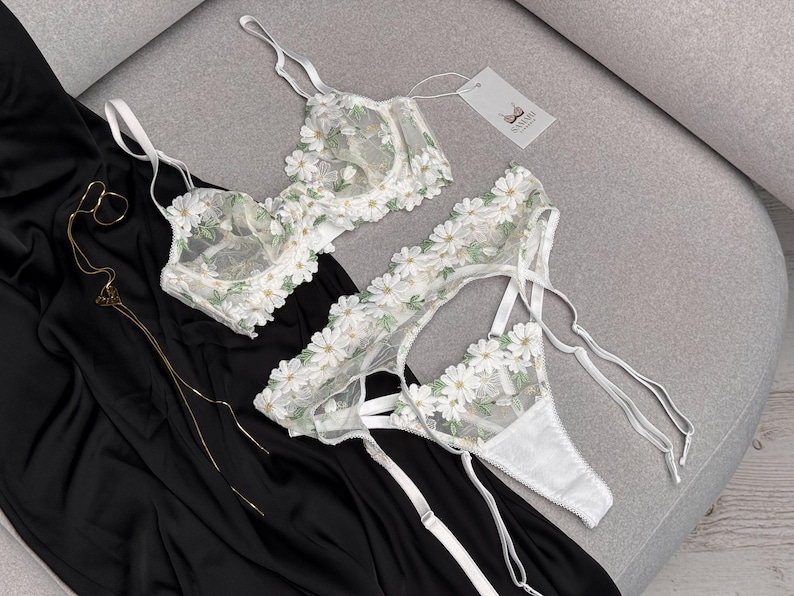 Daisy Wedding Day Lingerie, Underwear for Bride, White Bra Panty Set ...