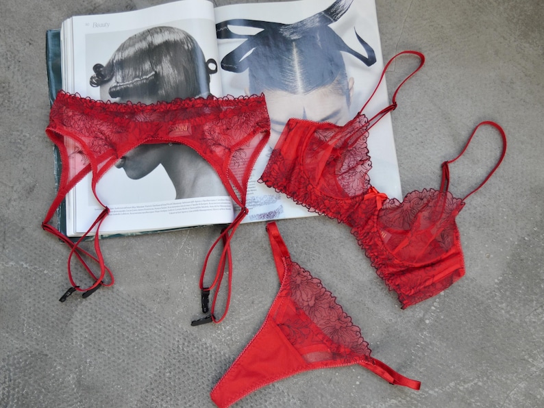Burgundy Lace Lingerie, Red Bra Panty Set, Bordo Lingerie Set, Lace