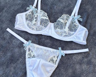 Conjunto de lencería nupcial blanca para hombre • Ropa interior elegante para el novio • Lencería nupcial de satén y encaje para él • Atuendo para la luna de miel • Regalo romántico de lujo