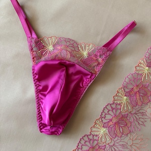 Pink lace mens thong, men cotton underwear, lace pants for men, pink thong lingerie, pink men thong cotton, sexy lace mens underwear
