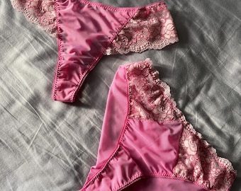 Pink floral lace lingerie set, bra and panty set,pink sheer bralette, floral panties, embroidered bra top, sheer thong,lingerie see through