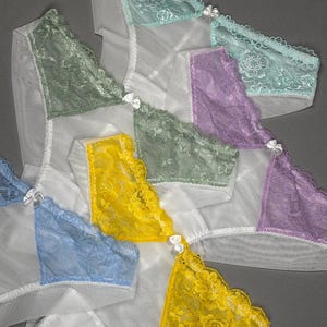 Brasilianische Regenbogen Spitze Höschen Set, durchsichtige Panty, Wochentage Höschen, brasilianischer Bikini, Dessous durchsichtig, brasilianischer Bikini