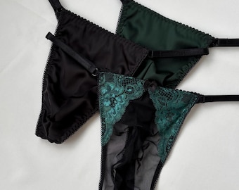Forest green mans thong SET, gay men lingerie, sexy males string briefs, minimal men panties, pride underwear