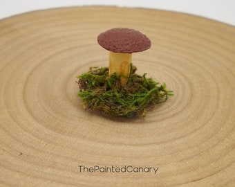 Tiny fairy garden mushroom, brown mini mushroom with moss, handmade dollhouse miniatures