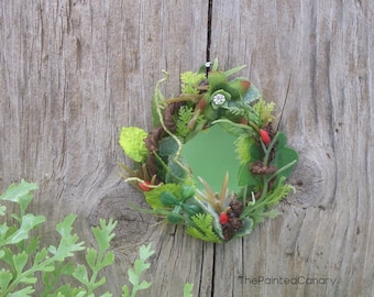 Fairy garden mirror, handmade miniature decor for faerie house display