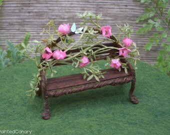 Fairy garden bench, miniature faerie decor for indoor display, handmade