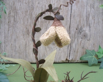 Fairy lantern burlap flower mock lantern, no light, handmade miniature dollhouse or faerie garden lamp