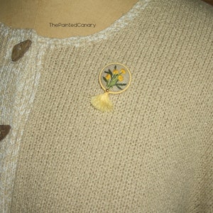 Dandelion hand embroidered button brooch pin, handmade wildflower jewelry image 5