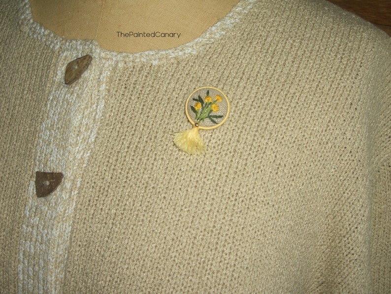 Dandelion hand embroidered button brooch pin, handmade wildflower jewelry image 5