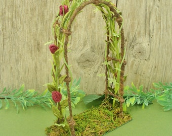 Handmade fairy garden arbor arch, miniature faerie flower trellis, fairy house dollhouse display
