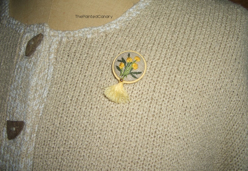 Dandelion hand embroidered button brooch pin, handmade wildflower jewelry image 9