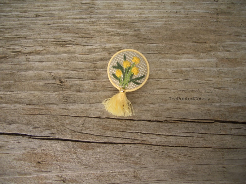 Dandelion hand embroidered button brooch pin, handmade wildflower jewelry image 7