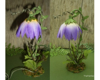 Handmade lighted fairy lantern purple flower for miniature faerie garden indoor display