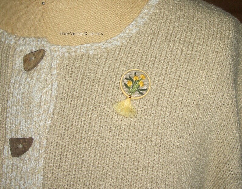 Dandelion hand embroidered button brooch pin, handmade wildflower jewelry image 6