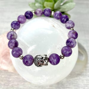 Amethyst 8mm with Silver Buddha Crystal Bracelet | Authentic Handmade Gemstones | Soothe and Protect, Balance Strength with Tranquility