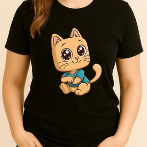 Leuke cartoonkat, png-bestand, perfect voor T-shirts, wenskaarten en digitale producten. Geleverd in hoogwaardig png-bestand met transparante achtergrond