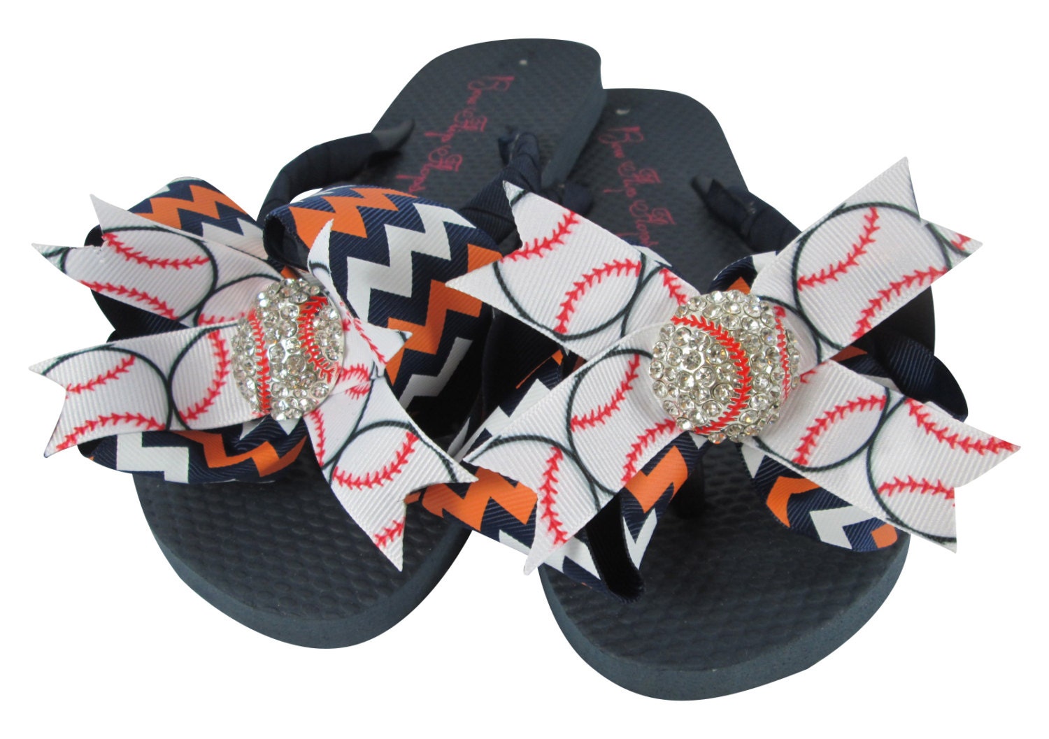 Baseball Bling Flip Flops choose colors Navy Chevron and | Etsy