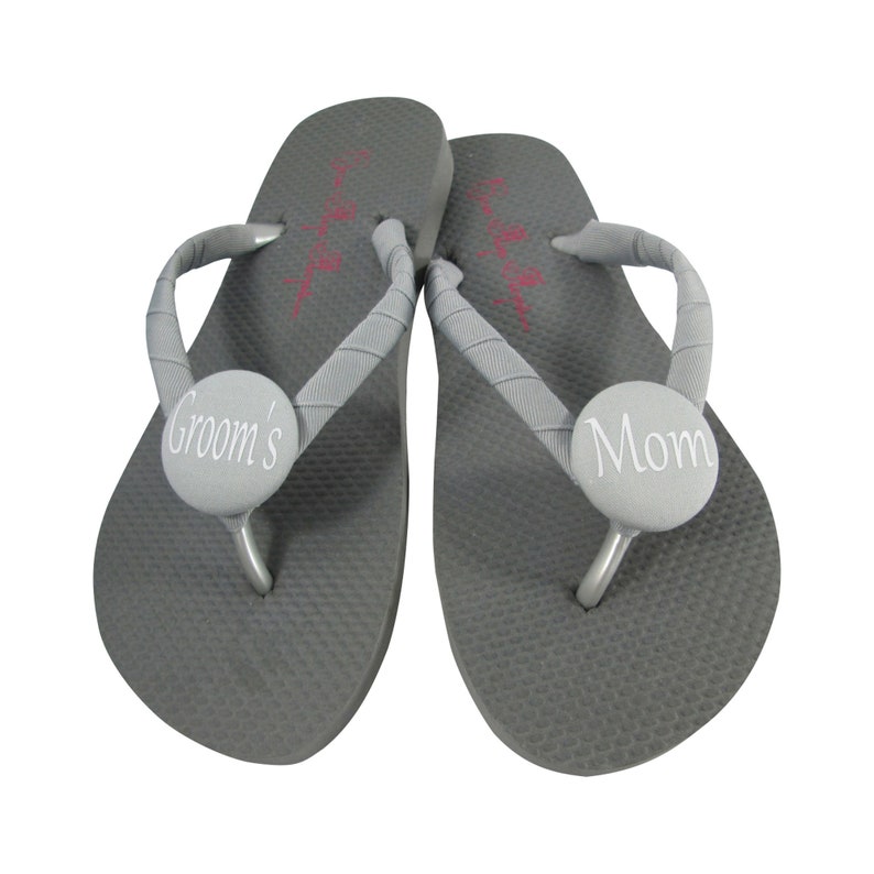 You Pick Colors Groom or Bride Mom Button Ribbon Flip Flops Gray Navy White or Black