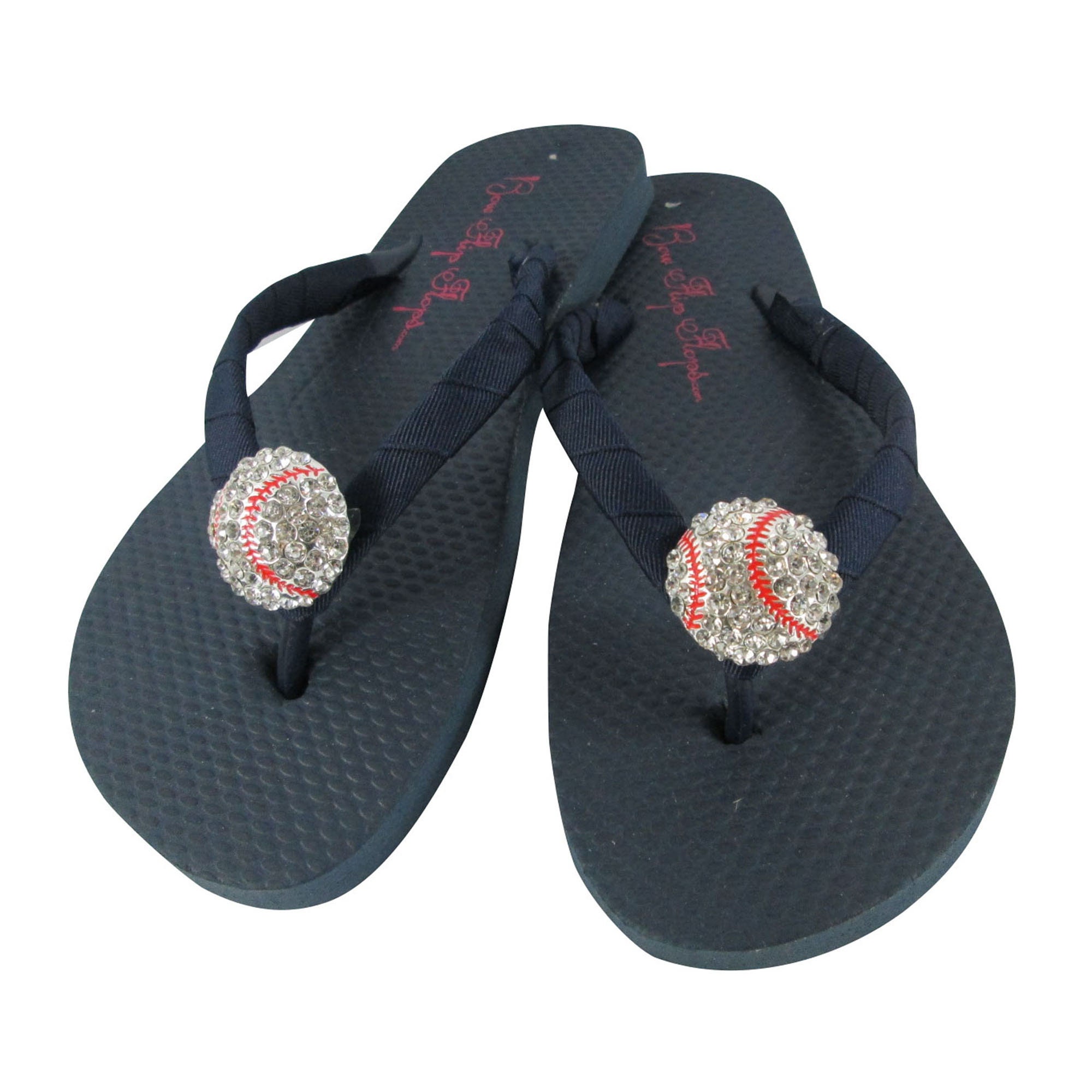navy blue rhinestone flip flops