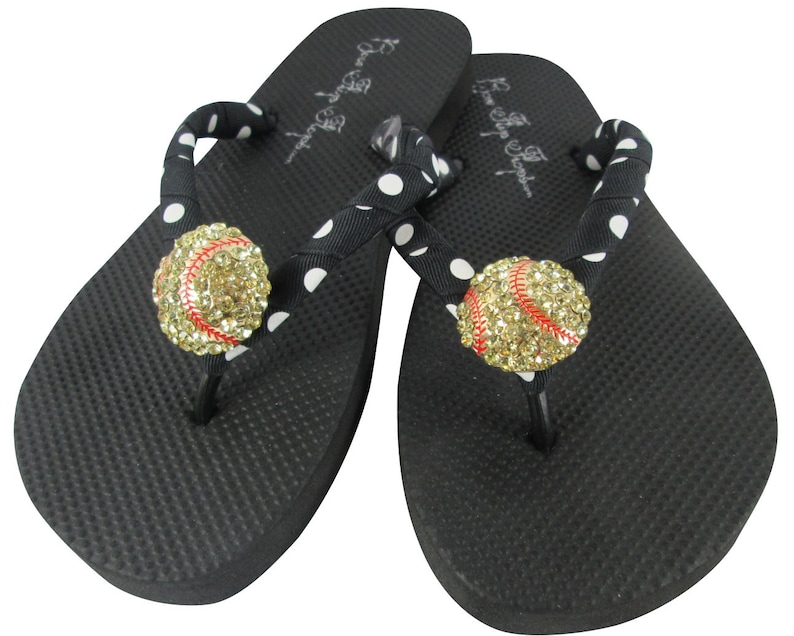 Softball Flip Flops with Bling Rhinestone choose colors ladies baseball moms Black White Polka dot or choose team school colors girls