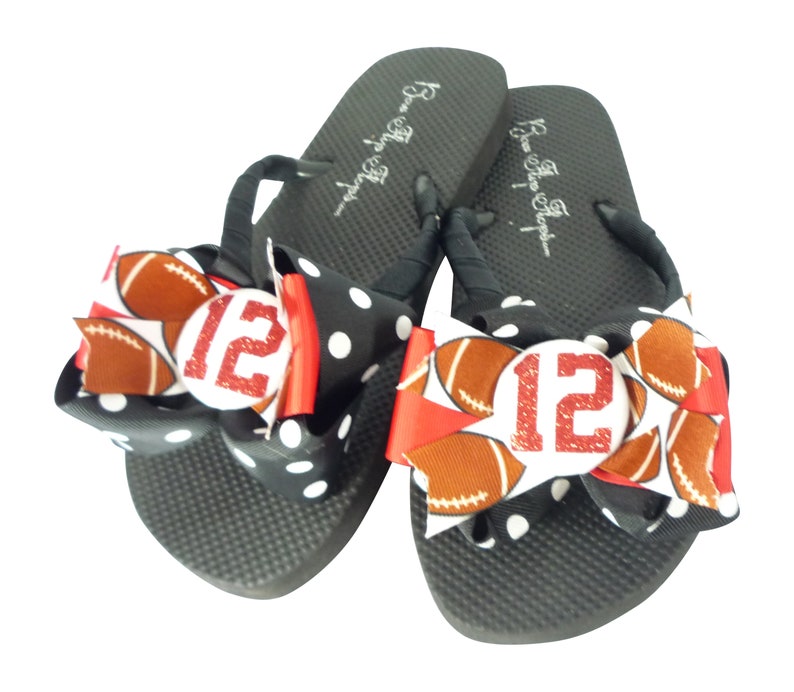 Glitter Number Team Mom Sister Girlfriend Black /& Red or Choose your Team School Colors Personalized Football Flip Flops