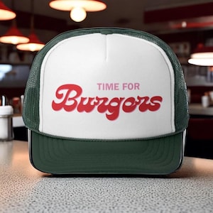 Burgers Trucker Cap, Hat, Headwear, Baseball Cap, Retro Style Cap, Dad Hat, Summer Fashion Accessory