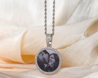 Gepersonaliseerde fotoketting, aangepaste fotoketting, cadeau voor moeder, hiphophanger met kubieke zirkoon, herdenkingssieradencadeau, verjaardagscadeau