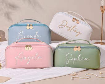 Personalized Leather Embroidered Makeup Bag, Bridesmaid Makeup bag, Custom Makeup Bag, Gift for her,  Bridesmaid Gift