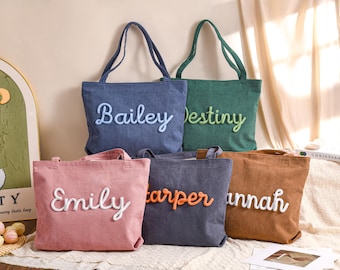 Personalized Corduroy Tote Bag, Corduroy Bag, Custom Name Tote, Bridesmaid Gift, Gift for Her, Gift for Mom