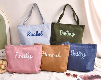 Custom Corduroy Tote Bag, Embroidered Tote, Embroidered Corduroy Bag, Custom Name Tote Bag, Monogram Bag, Bridesmaid Gift