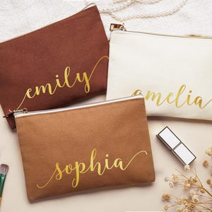 Gepersonaliseerde canvas make-uptas, make-uptasjes bruidsmeisjes, gepersonaliseerde make-uptasjes, vrijgezellenfeestgunsten, cadeaus voorstel bruidsmeisje