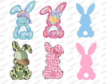 Lot de lapin de Pâques png coup de pinceau, noeud coquette de lapin png, png de Pâques, png de Pâques rétro, png de Pâques pour filles, PNG sur le thème de Pâques, joyeuses Pâques fille
