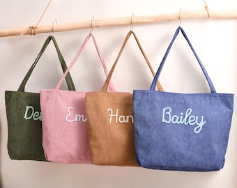 Personalized Corduroy Tote Bag, Custom Corduroy tote Bag, Custom Name Tote, Bridesmaid Gift, Gift for Her