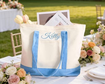 Custom Tote Bag, Bridesmaid Gift, Embroidered Canvas Tote Bag, Beach Bag, Bachelorette Gifts, Gifts for Her, Graduation gift