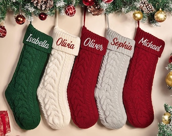 刺繍入りクリスマスニットストッキング、ファミリークリスマスストッキング、名前入りカスタムストッキング、クリスマスデコレーション、クリスマスギフト