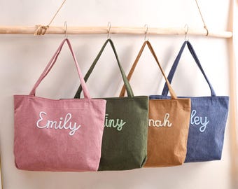 Personalized  Corduroy Tote, Custom Name Tote Bag, Corduroy Tote Bag, Bridesmaid Gift, Gift for Her