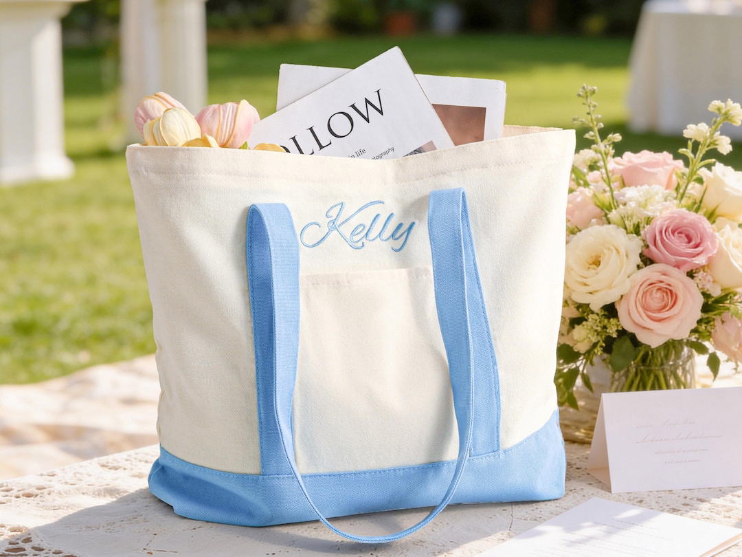 Custom Embroidered Canvas Tote Bag, Bachelorette Beach Bag, Bridesmaid ...