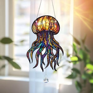 Jellyfish Acrylic Hanging, Jelly Fish Suncatcher, Jellyfish Window Hanging, Coastal Decor, Ocean Sea Lover, Home Decor Wall Art,Gift For Her