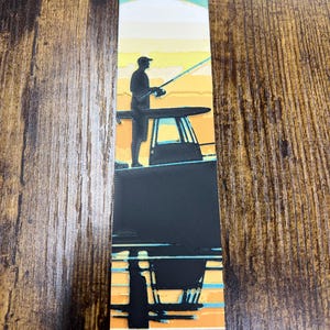Man fishing on boat bookmark, Fishing bookmark, Gift for fishers, Boating Theme, Fishing Readers, Fish Bookmark, Sunset Bookmark