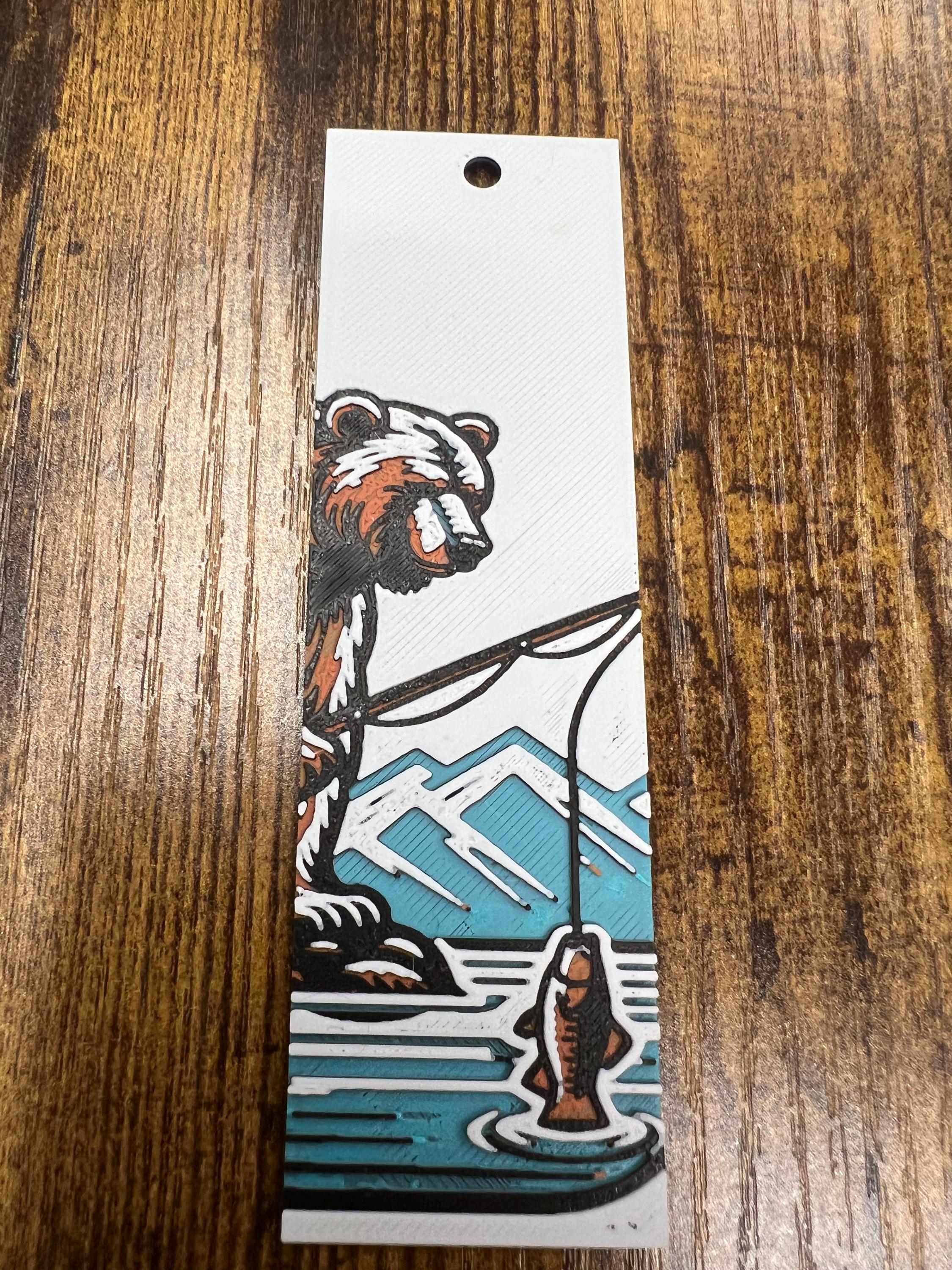 Kodiak Bear fishing bookmark, Bear bookmark, Gift for dads, Fishing Theme, Gifts for fishers, Fishing Bookmark, Outdoors Bookmark