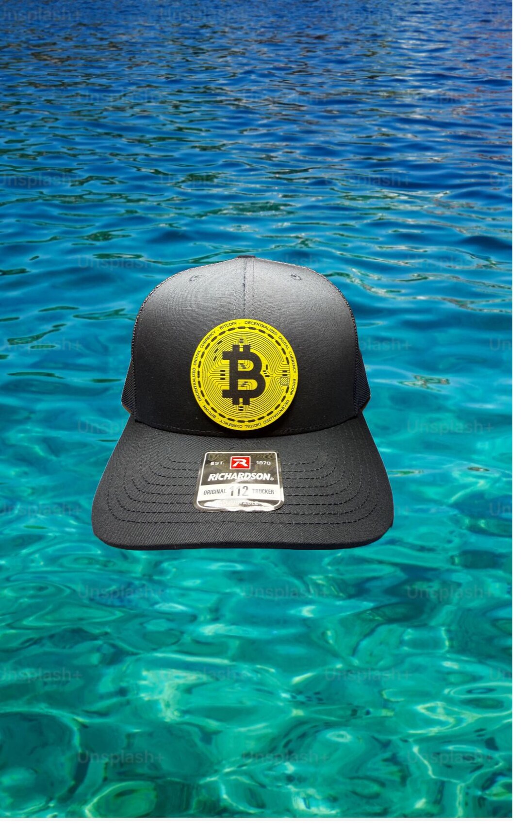 Bitcoin Yellow Leatherette Patch on Black Richardson 112 Trucker Hat. - Etsy