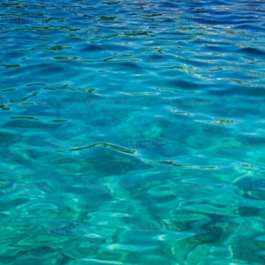 May include: A vibrant image of clear, turquoise water with gentle ripples. The water's surface reflects varying shades of blue, creating a sense of depth and tranquility. The scene evokes a feeling of calm and natural beauty.