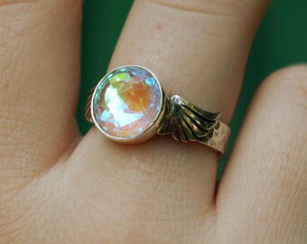 Angel Aura Quartz Wing Ring: Handmade 925 Sterling Silver Spiritual Jewelry