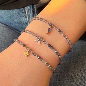 Pulsera de iolita natural, joyería de piedras preciosas hecha a mano, dije de plata de ley 925