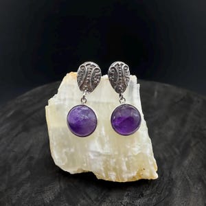 Amethyst Earrings, Genuine Gemstone Handmade Jewelry, 925 Sterling Silver