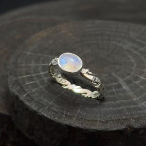Natural Moonstone Silver Ring, Silver Braided Ring, Moonstone Ring, Narrow Double Braid Ring, Genuine Gemstone Ring, Gift for Her