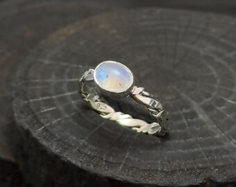 Natural Moonstone Ring, Double Knit Ring, Genuine Gemstone Jewelry, 925 Sterling Silver